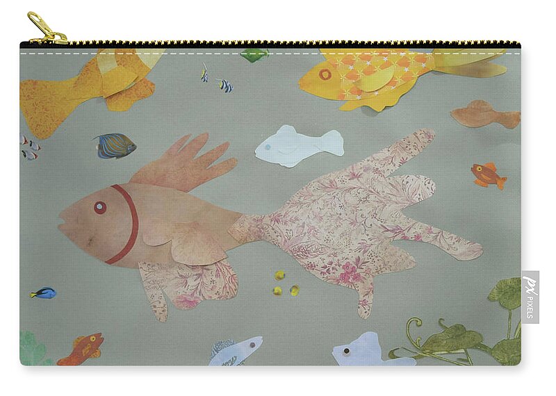 Fish Zip Pouch featuring the mixed media Pretty in Pink by Charla Van Vlack
