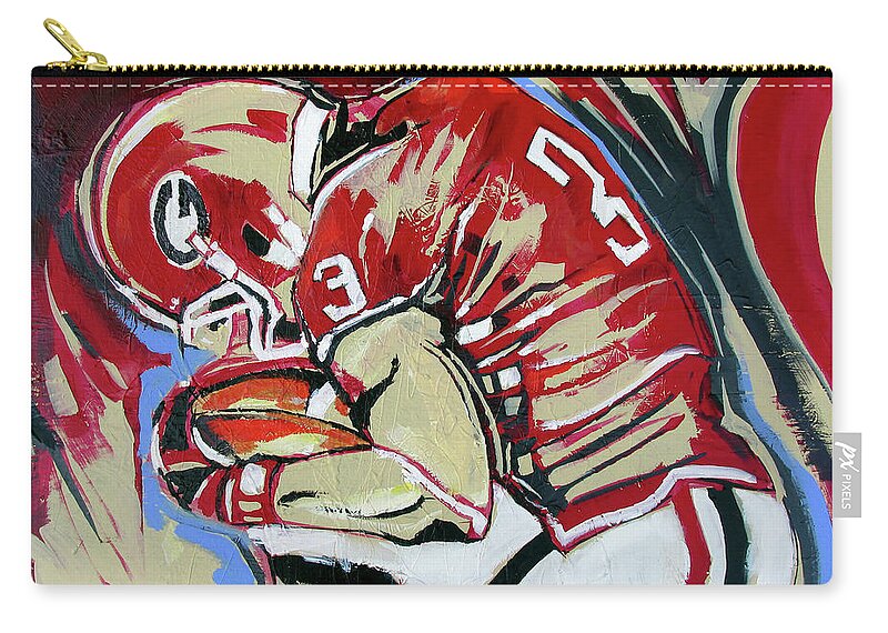 Uga Football Zip Pouch featuring the painting Protect The Ball by John Gholson