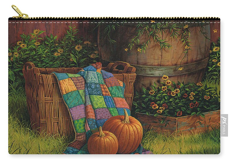 Michael Humphries Zip Pouch featuring the painting Pumpkins and Patches by Michael Humphries