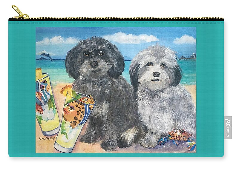 Dogs Zip Pouch featuring the painting Pups in Paradise by Linda Kegley