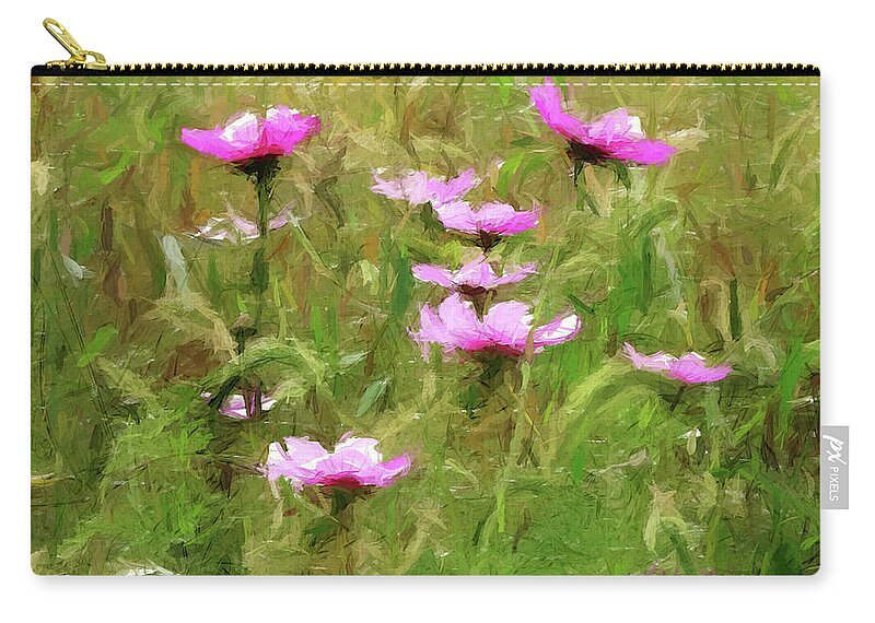 Flower Zip Pouch featuring the mixed media Purple Wild Flowers Field by David Dehner