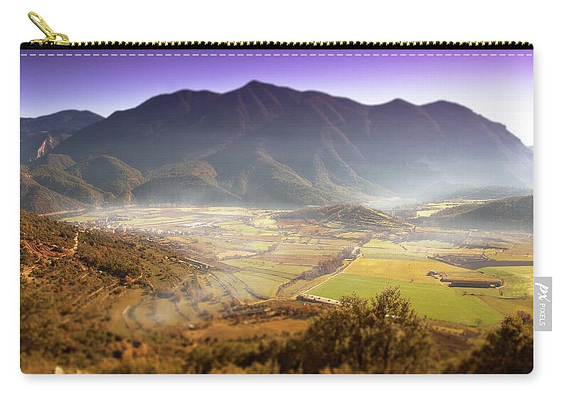 Scenics Zip Pouch featuring the photograph Pyrenees Valley With Fog At Morning by Artur Debat