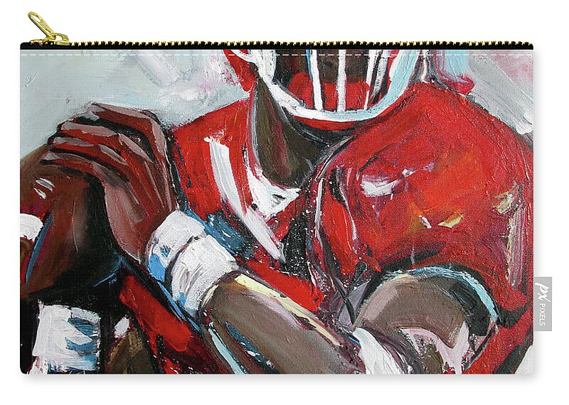 Uga Quarterback Zip Pouch featuring the painting Quarterback by John Gholson