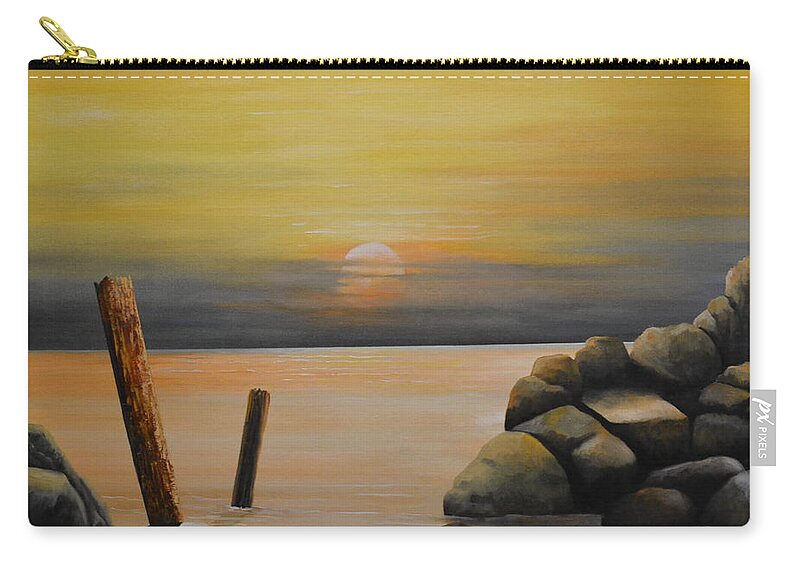 This Oil Painting Contains A Sea Carry-all Pouch featuring the painting Quiet Sea by Martin Schmidt