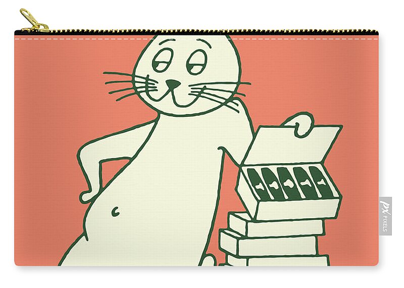 Animal Zip Pouch featuring the drawing Rabbit Selling Cigars by CSA Images