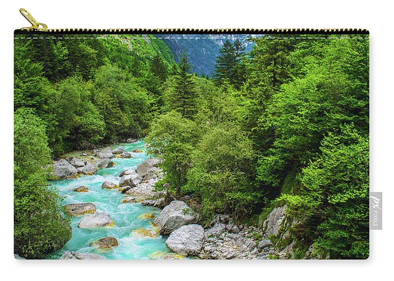 Rafting Zip Pouch featuring the photograph Rafting Sport Background River Course Valley Vertical Nature Panorama by Luca Lorenzelli