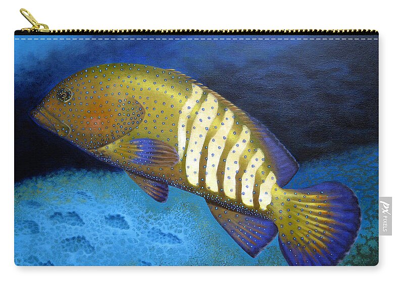 Fish Zip Pouch featuring the painting Rainbow Grouper by Adrienne Dye
