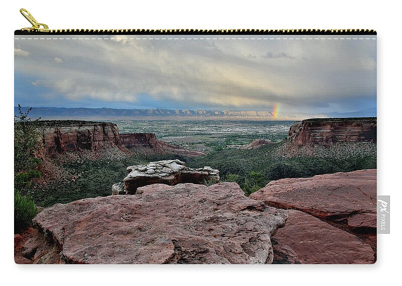 Colorado National Monument Zip Pouch featuring the photograph Rainbow over Book Cliffs from Grand View Point by Ray Mathis