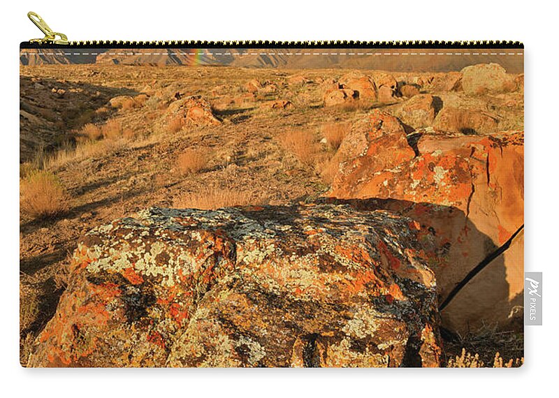 Book Cliffs Zip Pouch featuring the photograph Rainbow over Book Cliffs in Colorado by Ray Mathis
