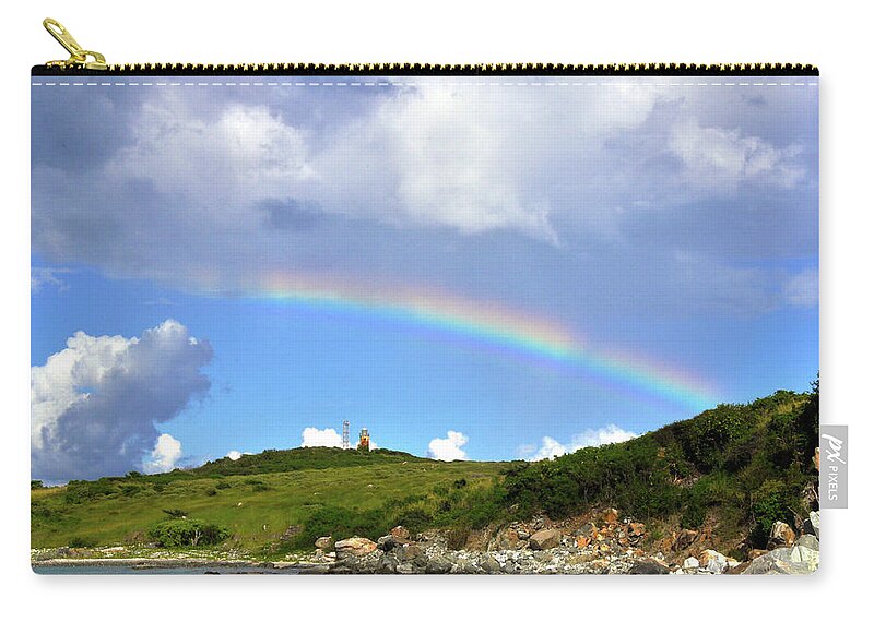 Rainbow Zip Pouch featuring the photograph Rainbow over Buck Island Lighthouse by Climate Change VI - Sales