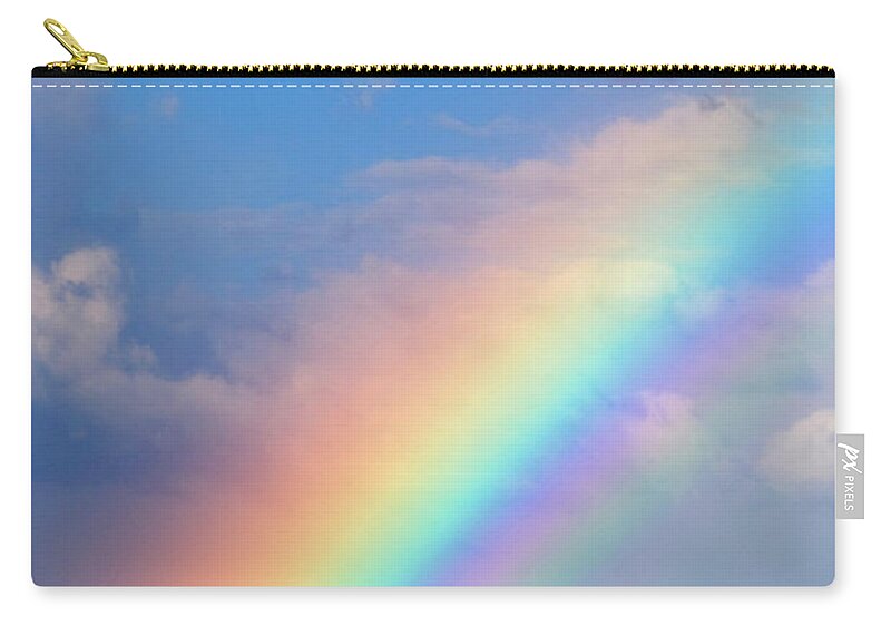 Scenics Zip Pouch featuring the photograph Rainbow With Blue Sky And Clouds by Wesley Hitt