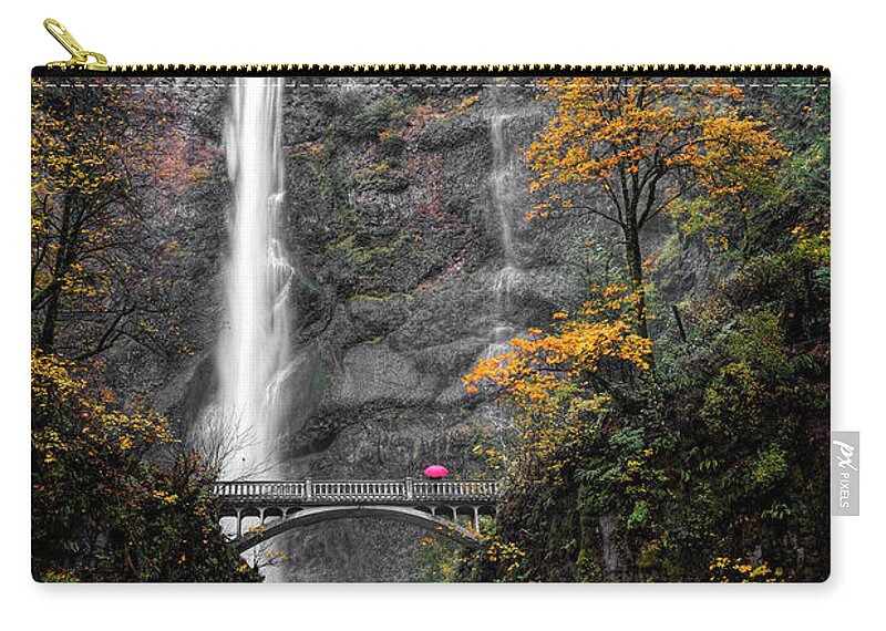 Rainy Day At Multnomah Falls Zip Pouch featuring the photograph Rainy Day At Multnomah Falls by Wes and Dotty Weber