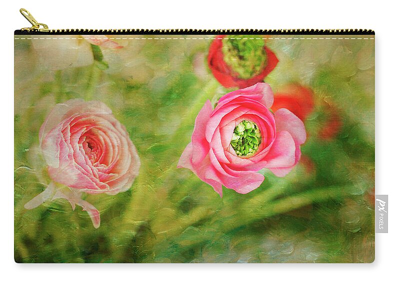 California Zip Pouch featuring the digital art Ranunculus Floral Painterly by Susangaryphotography