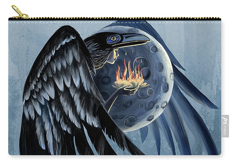 Raven Art Carry-all Pouch featuring the painting Raven Shaman by Sassan Filsoof
