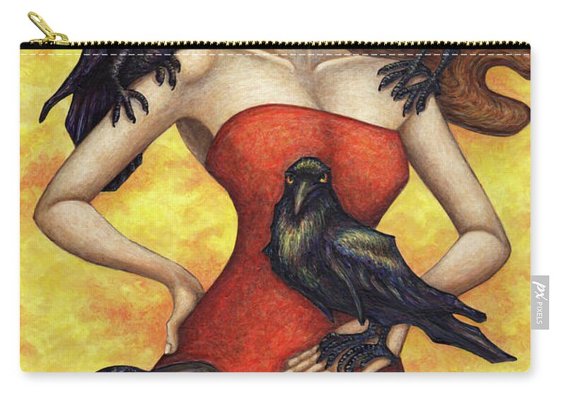 Animal Zip Pouch featuring the painting Raven's Council by Amy E Fraser