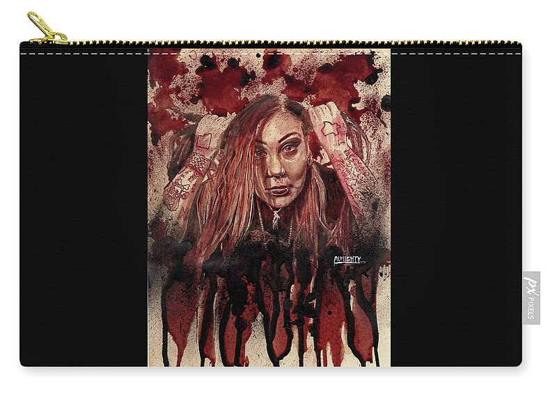 Ryan Almighty Zip Pouch featuring the painting RAZAKEL port dry blood by Ryan Almighty