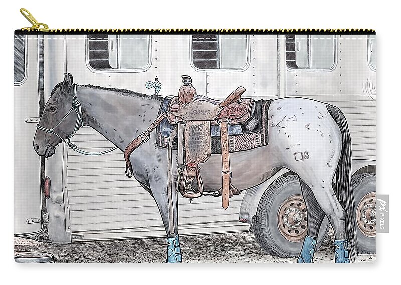 Horse Zip Pouch featuring the digital art Ready for Battle by Rick Adleman