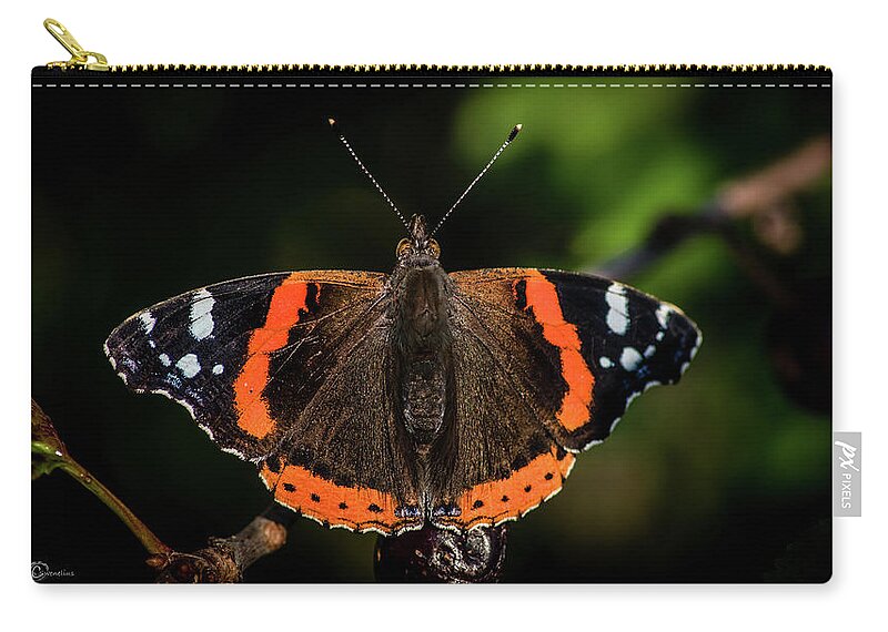 Red Admiral Butterfly Zip Pouch featuring the photograph Red Admiral Butterfly in the cherry tree by Torbjorn Swenelius