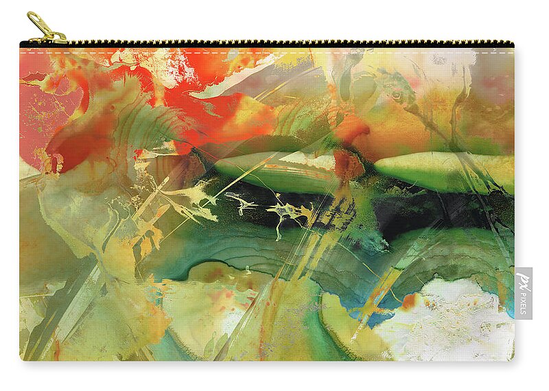 Red Zip Pouch featuring the painting Red and Green Abstract - Soul Flight - Sharon Cummings by Sharon Cummings