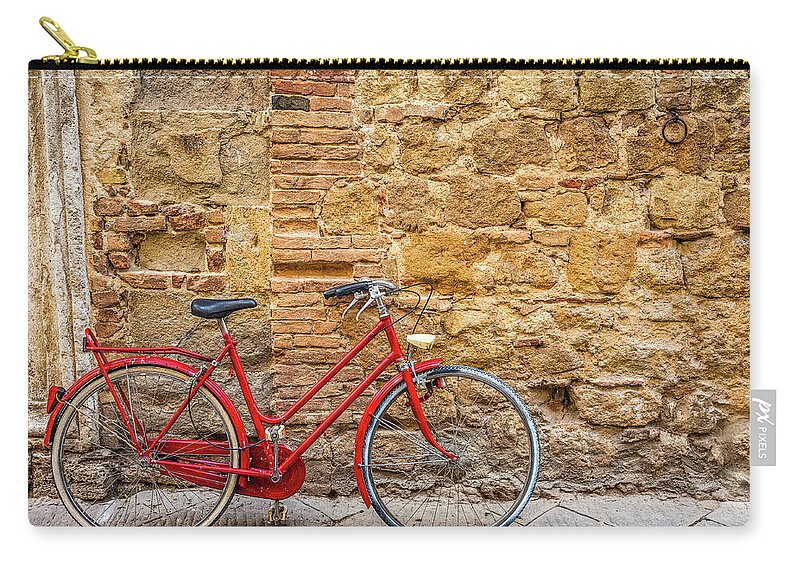 Stained Zip Pouch featuring the photograph Red Bicycle by Deimagine