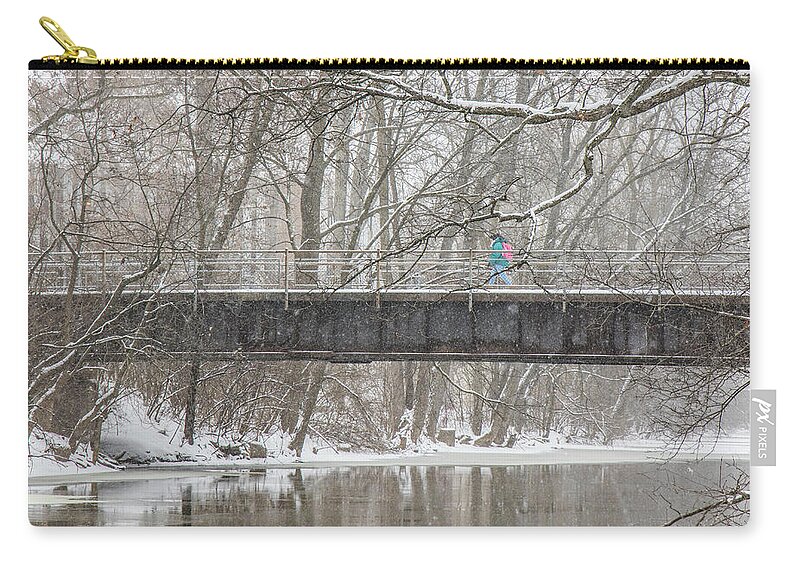 Big Ten Zip Pouch featuring the photograph Red Cedar River Michigan State Winter by John McGraw