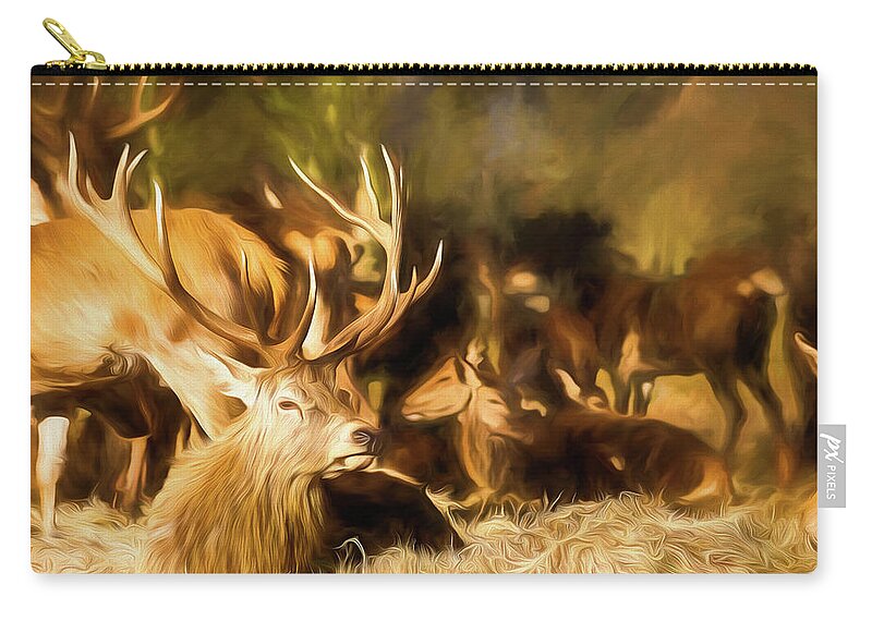 Color Zip Pouch featuring the digital art Red Deer Stag Painting by Rick Deacon