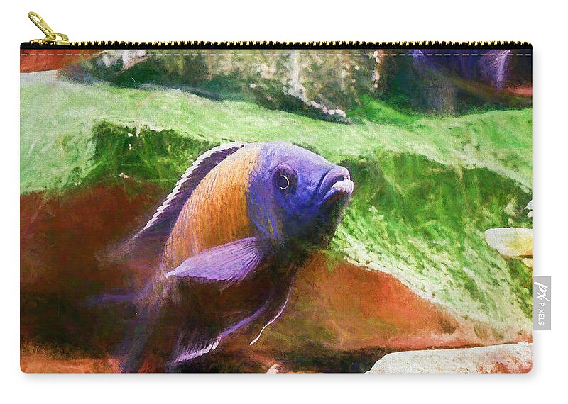 African Cichlid Zip Pouch featuring the digital art Red Fin Borleyi Cichlid Rising by Don Northup
