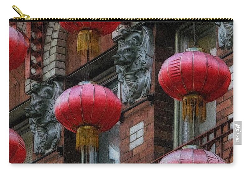 Chinatown Zip Pouch featuring the photograph Red Lanterns by Diana Rajala