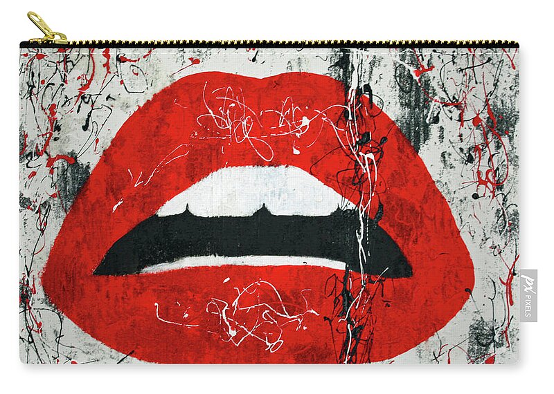 Lips Zip Pouch featuring the painting Red Lips by Kathleen Artist PRO