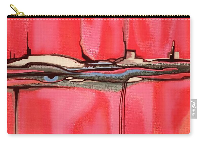 Digital Art Carry-all Pouch featuring the mixed media Red Pink Peach Blue Eye in Pink Adobe World Abstract Landscape Wall Artwork by Delynn Addams by Delynn Addams