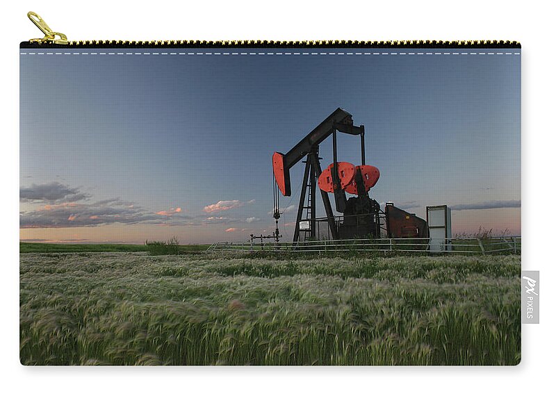 Air Pollution Zip Pouch featuring the photograph Red Pumpjack by Imaginegolf
