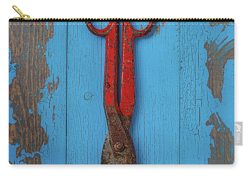 Shears Zip Pouch featuring the photograph Red Shears Vertical by David Smith