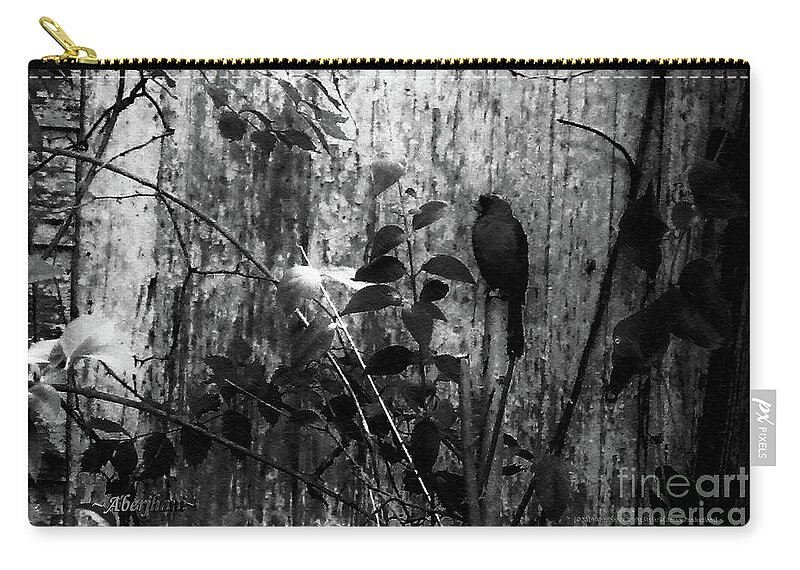 Red Birds Carry-all Pouch featuring the photograph Redbird Enjoying the Clarity of a Blue and Green Black and White Moment by Aberjhani