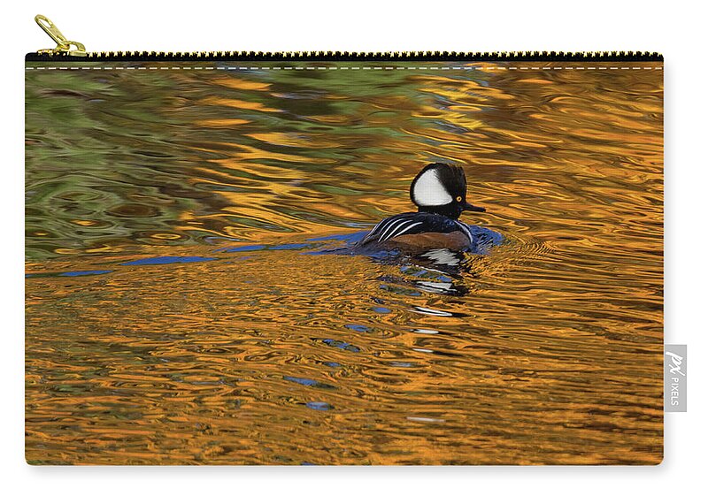 Hooded Merganser Carry-all Pouch featuring the photograph Reflecting with Hooded Merganser by Darryl Hendricks