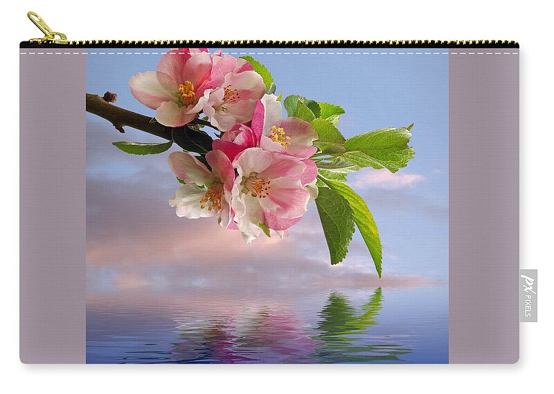 Apple Blossom Zip Pouch featuring the photograph Reflections Of Spring at Apple Blossom Time - Square by Gill Billington