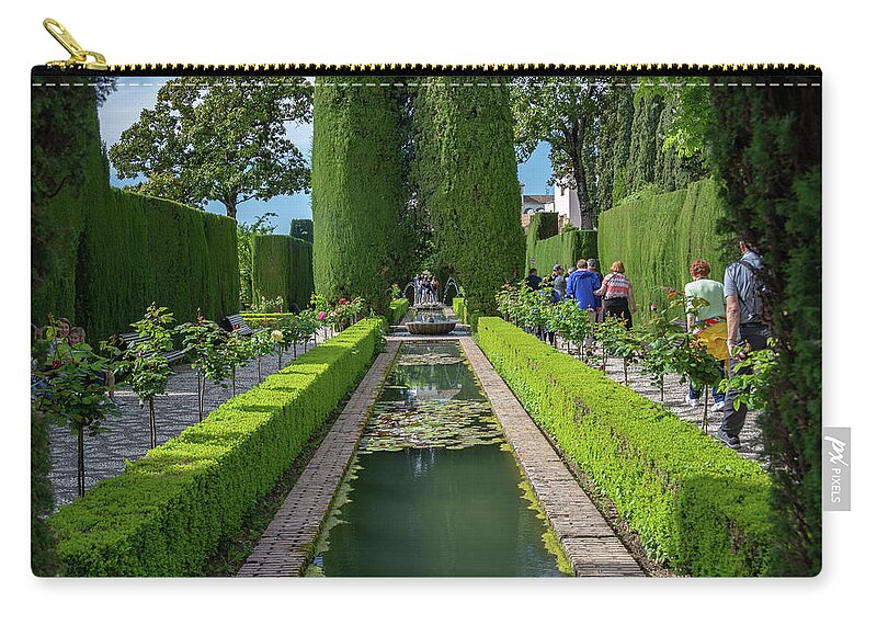 Alhambra Zip Pouch featuring the photograph Reflections on the Alhambra by Douglas Wielfaert