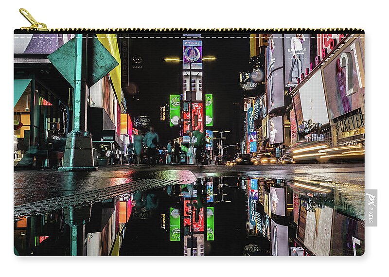 New York Zip Pouch featuring the photograph Reflective Times Square by David Downs