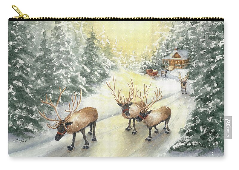 Reindeer Carry-all Pouch featuring the painting Hoofing It Under the Midnight Sun by Lori Taylor