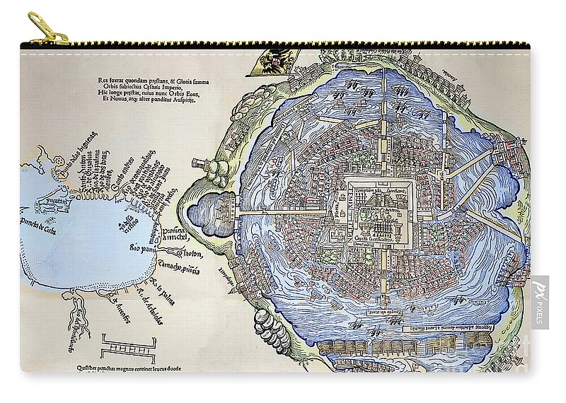 Tenochtitlan Zip Pouch featuring the drawing Representation of the Aztec capital Tenochtitlan by Spanish School
