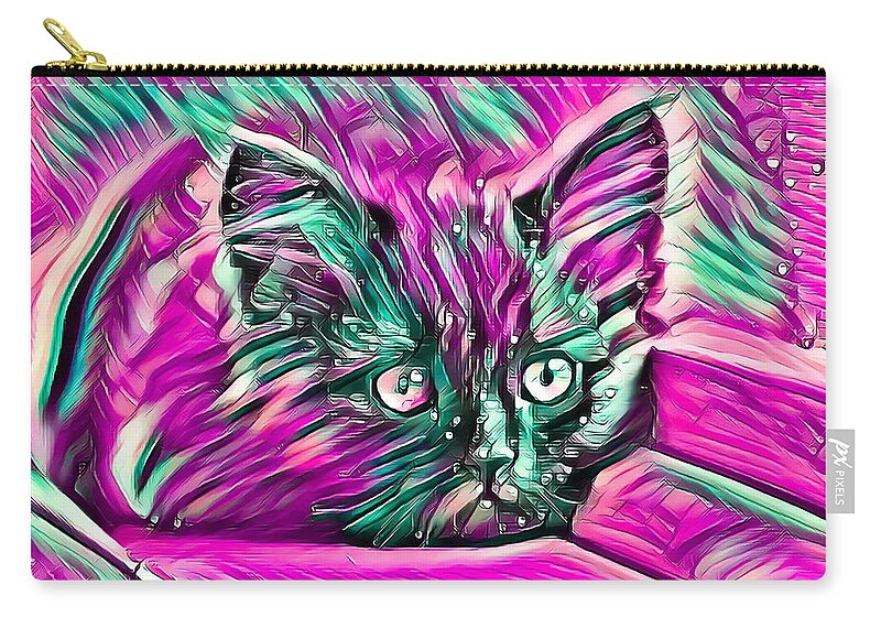 Purple Zip Pouch featuring the digital art Resting Kitten Abstract Purple by Don Northup