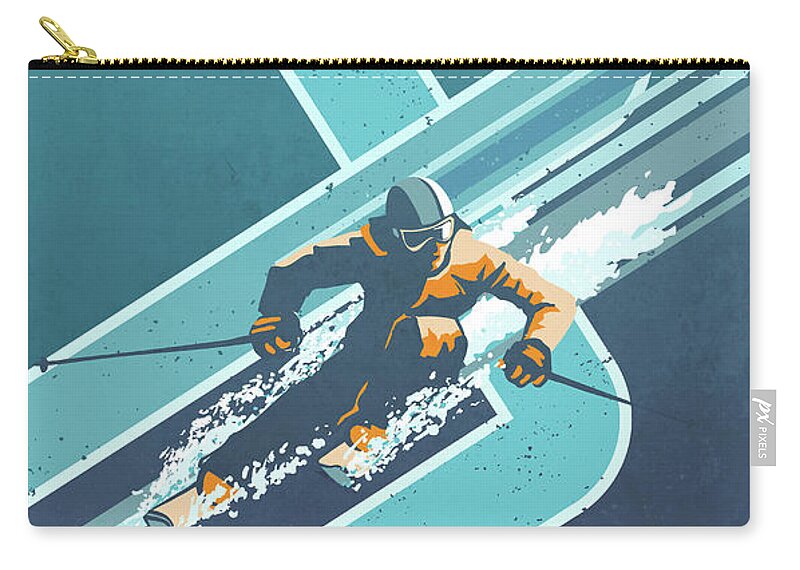 Retro Ski Art Carry-all Pouch featuring the digital art Retro Alpine Ski Poster by Sassan Filsoof
