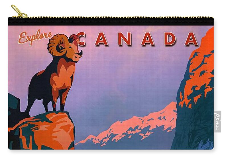 Travel Poster Zip Pouch featuring the photograph Retro Explore Canada train travel poster by Sassan Filsoof