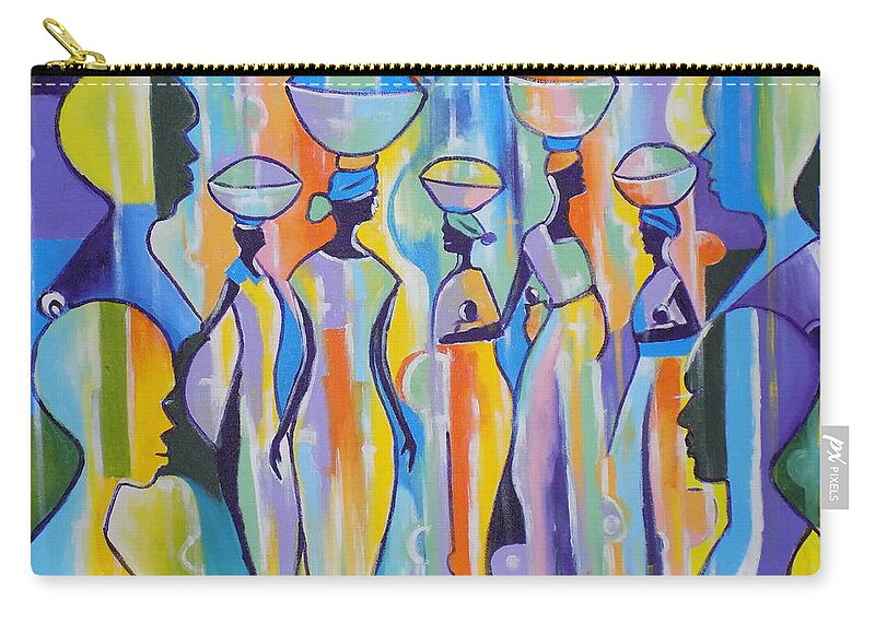 Living Room Zip Pouch featuring the painting Return of Market Women by Olaoluwa Smith