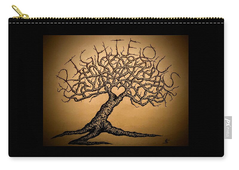 Righteous Zip Pouch featuring the drawing Righteous Love Tree by Aaron Bombalicki