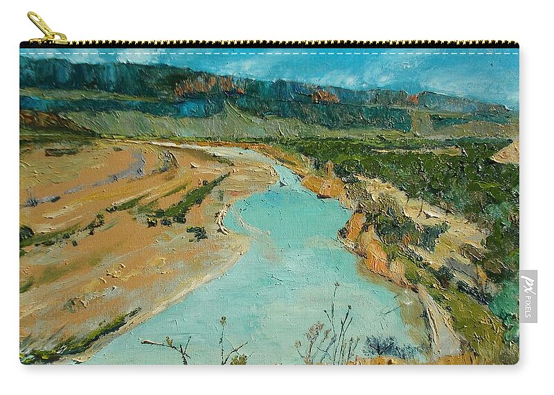 Texas Zip Pouch featuring the painting Rio Grand Crossing at Big Bend by Lilibeth Andre