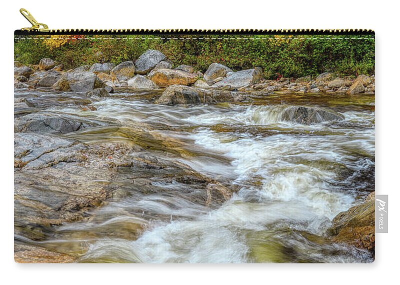 Swift River Nh Zip Pouch featuring the photograph River Cross, Swift River NH by Michael Hubley
