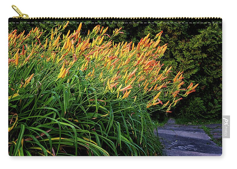 St Lawrence Seaway Zip Pouch featuring the photograph River Day Lilies by Tom Singleton