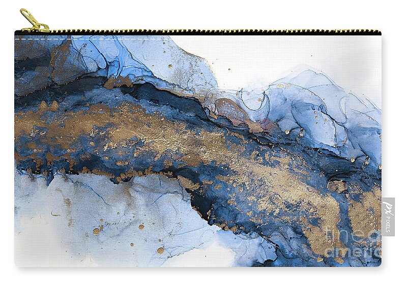 Mixed Media Horizontal Abstract Painting In Teal And Blue Zip Pouch featuring the painting River of Blue and Gold Abstract Painting by Alissa Beth Photography