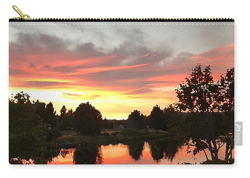 Deschutes Zip Pouch featuring the photograph River on Fire by Tom Johnson