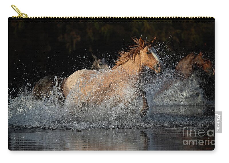 Horse Zip Pouch featuring the photograph River Run by Shannon Hastings